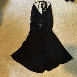 Black romper with lace detailing